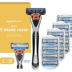 Amazon Basics 5-Blade MotionSphere Razor for Men with Dual Lubrication and Precision Trimmer, Handle & 16 Cartridges